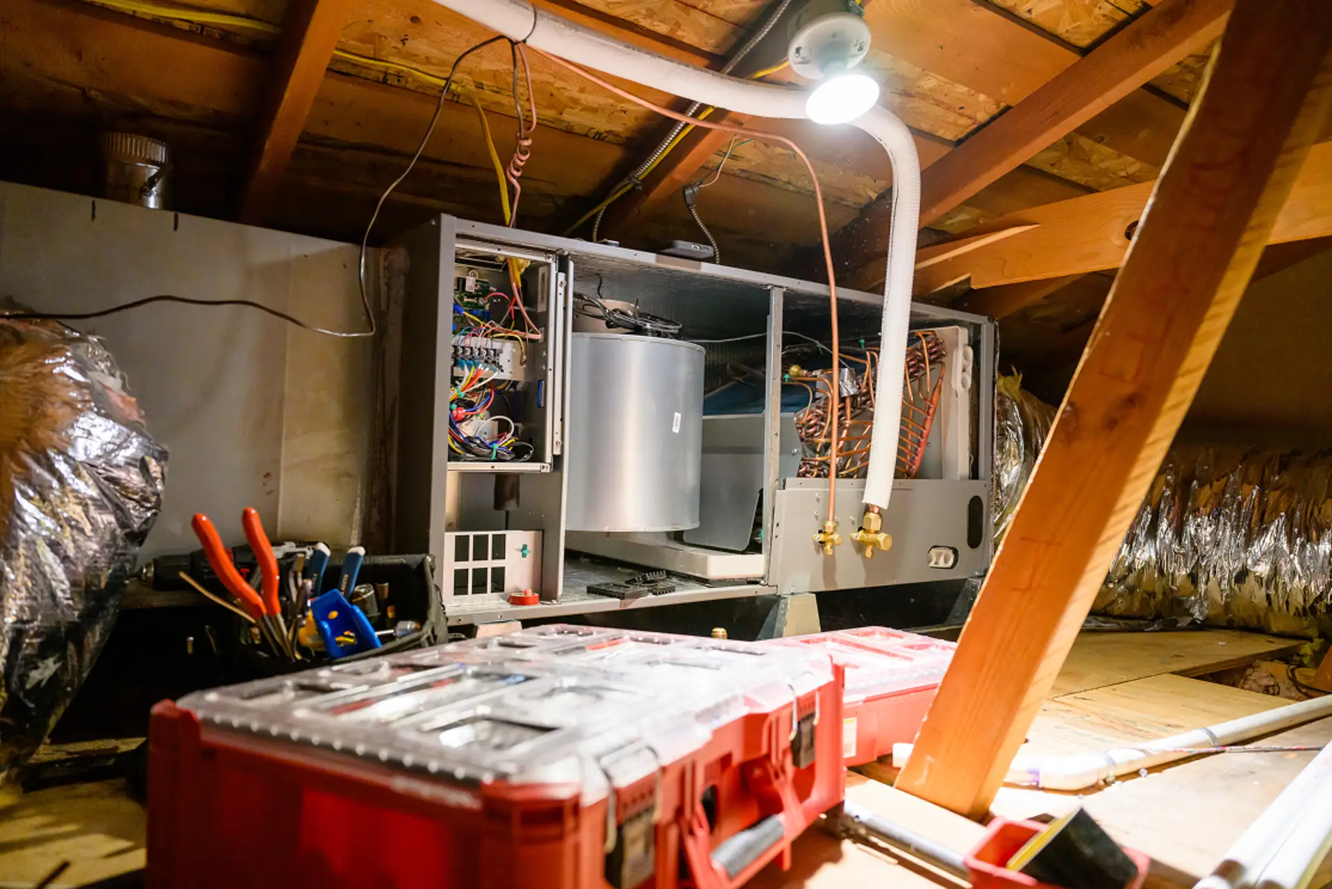 Heat pump installation in attic